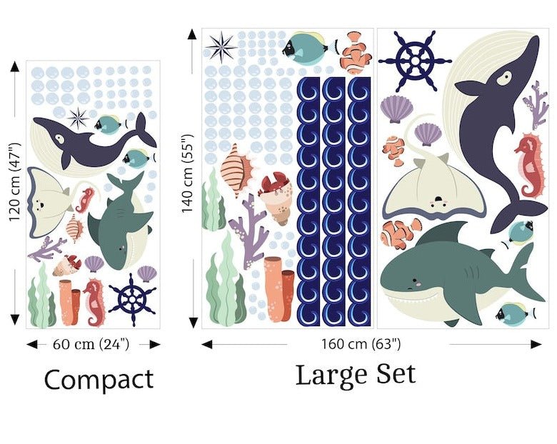 Underwater Cute Shark & Whale Wall Decal - ChicoBumBum