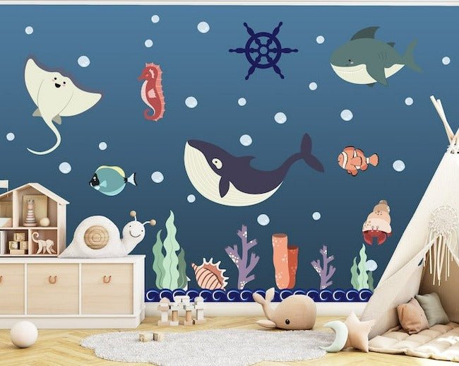 Underwater Cute Shark & Whale Wall Decal - ChicoBumBum