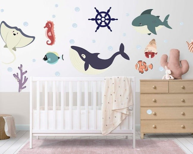 Underwater Cute Shark & Whale Wall Decal - ChicoBumBum