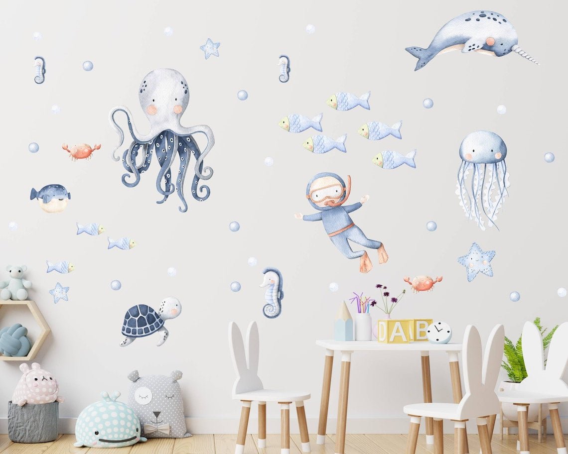 Underwater Nursery Whale Wall Decal - ChicoBumBum