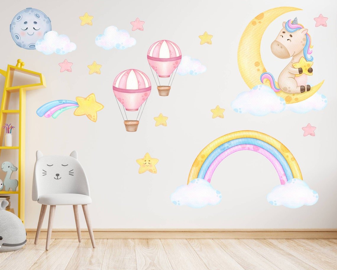Unicorn & Rainbow & Balloon Wall Decal - ChicoBumBum