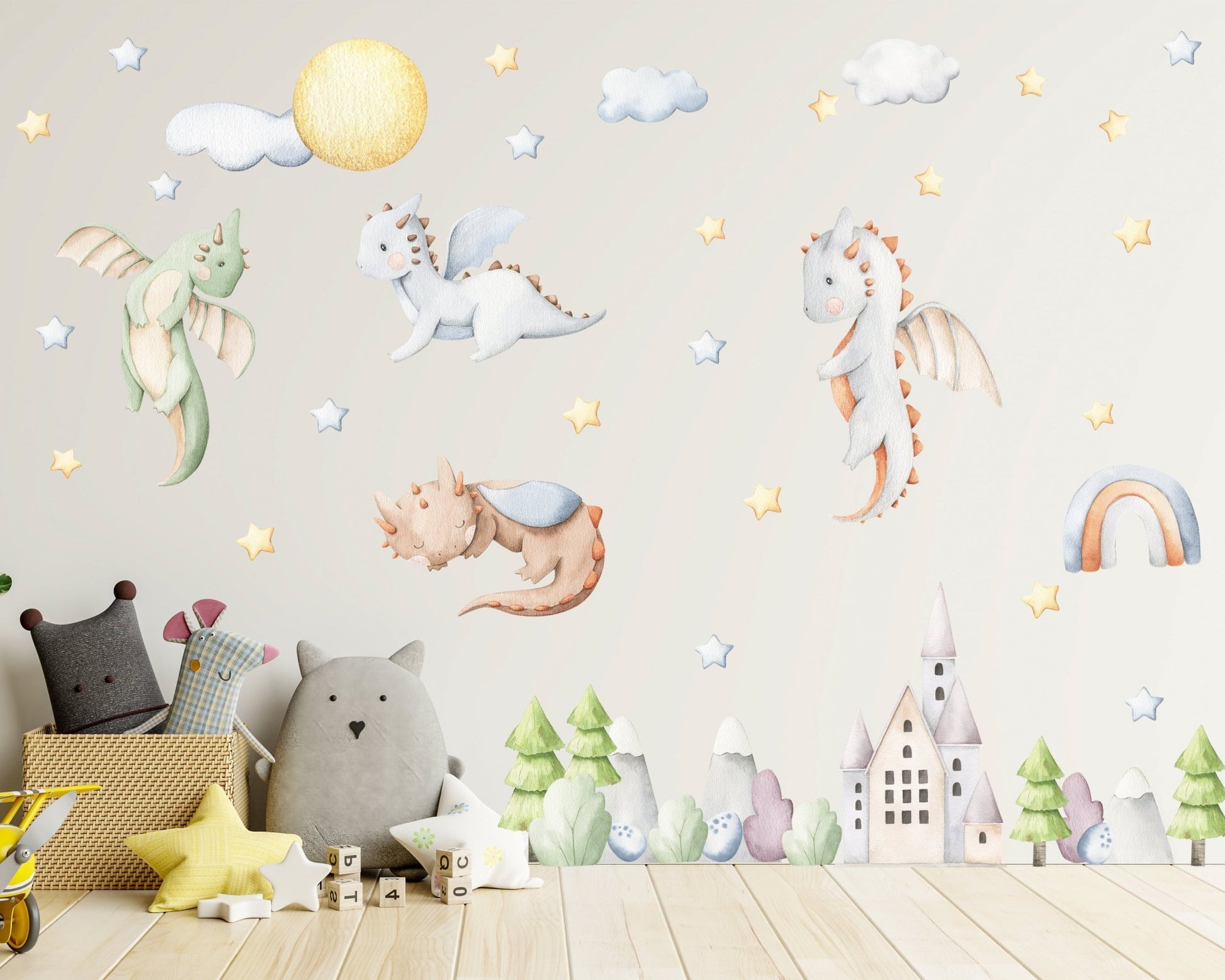 Baby Dragons & Castle Nursery Animals Wall Decal - ChicoBumBum