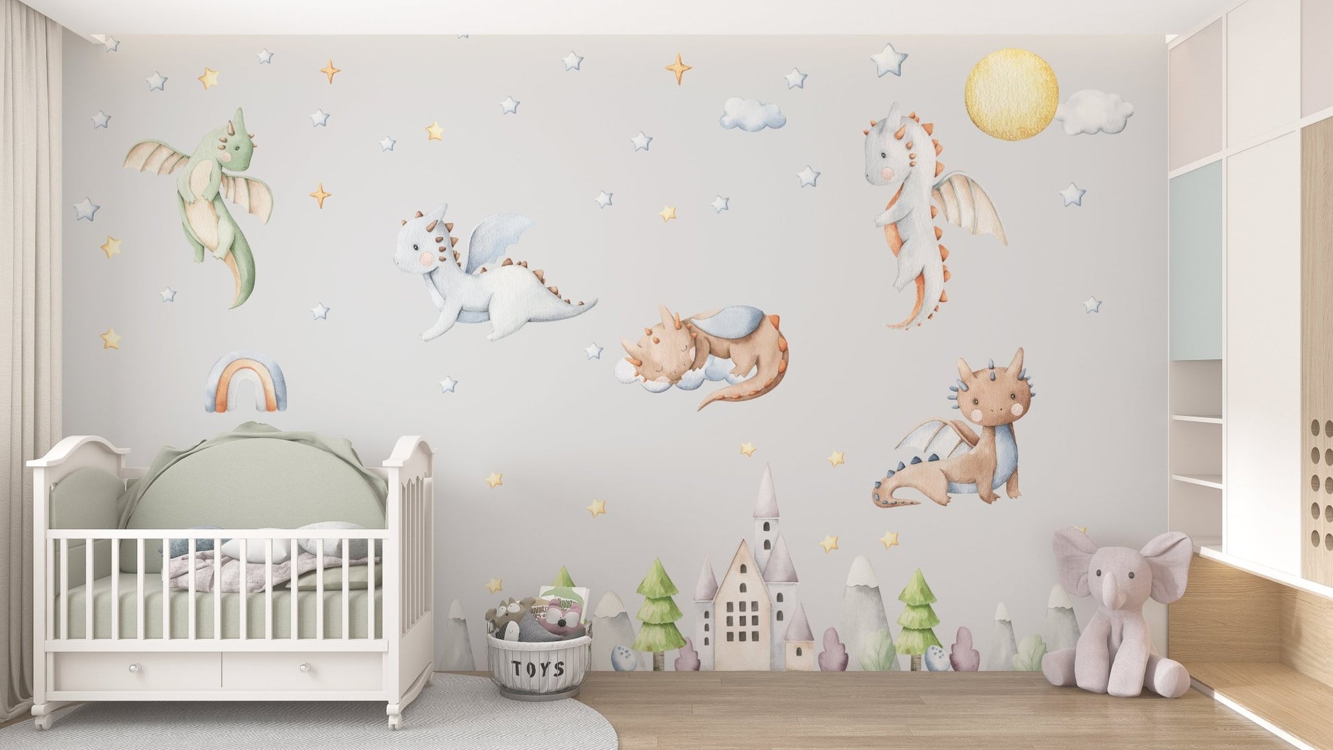 Baby Dragons & Castle Nursery Animals Wall Decal - ChicoBumBum