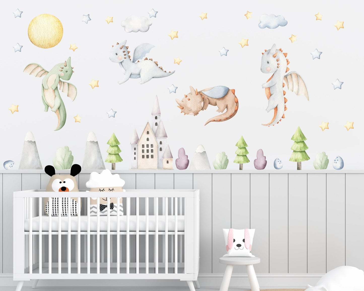 Baby Dragons & Castle Nursery Animals Wall Decal - ChicoBumBum