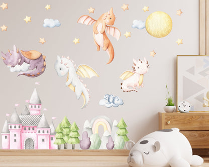 Girls Dragons & Castle Nursery Animals Wall Decal - ChicoBumBum