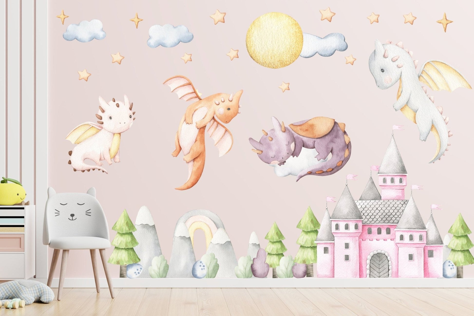 Girls Dragons & Castle Nursery Animals Wall Decal - ChicoBumBum