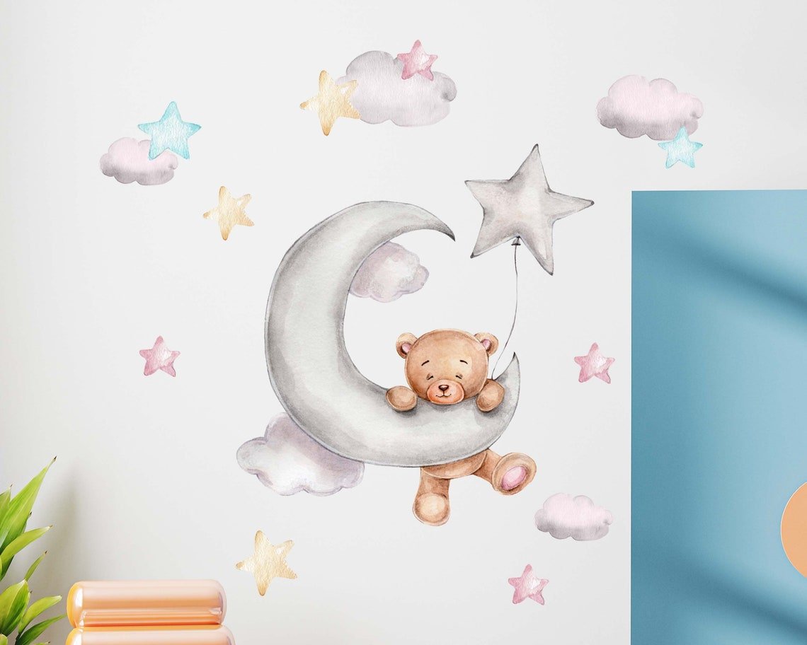 Bear on a Moon Wall Decal - ChicoBumBum