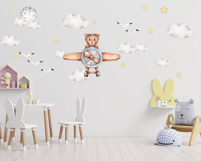 Bear on a Plane & Stars Wall Decal - ChicoBumBum