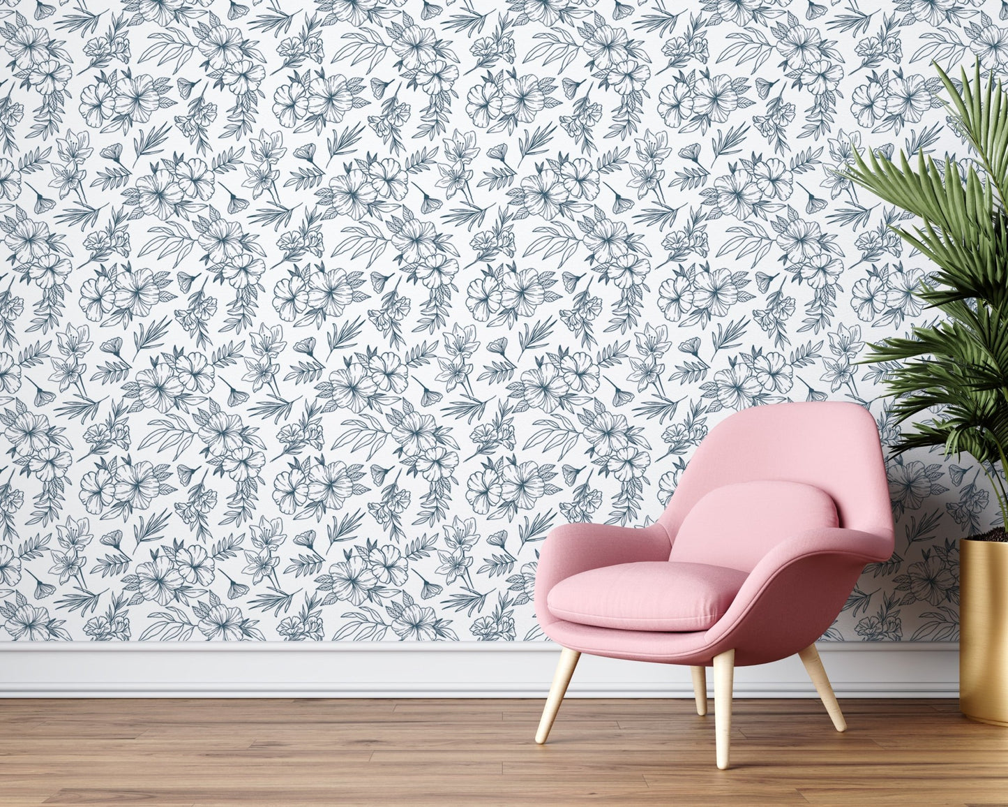 Blue and White Floral Decorative Wallpaper - ChicoBumBum