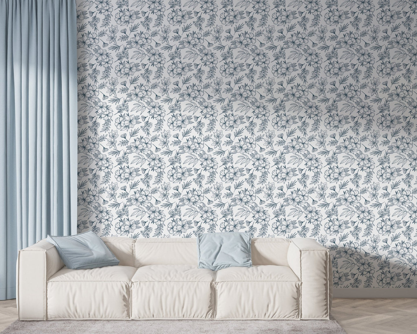 Blue and White Floral Decorative Wallpaper - ChicoBumBum