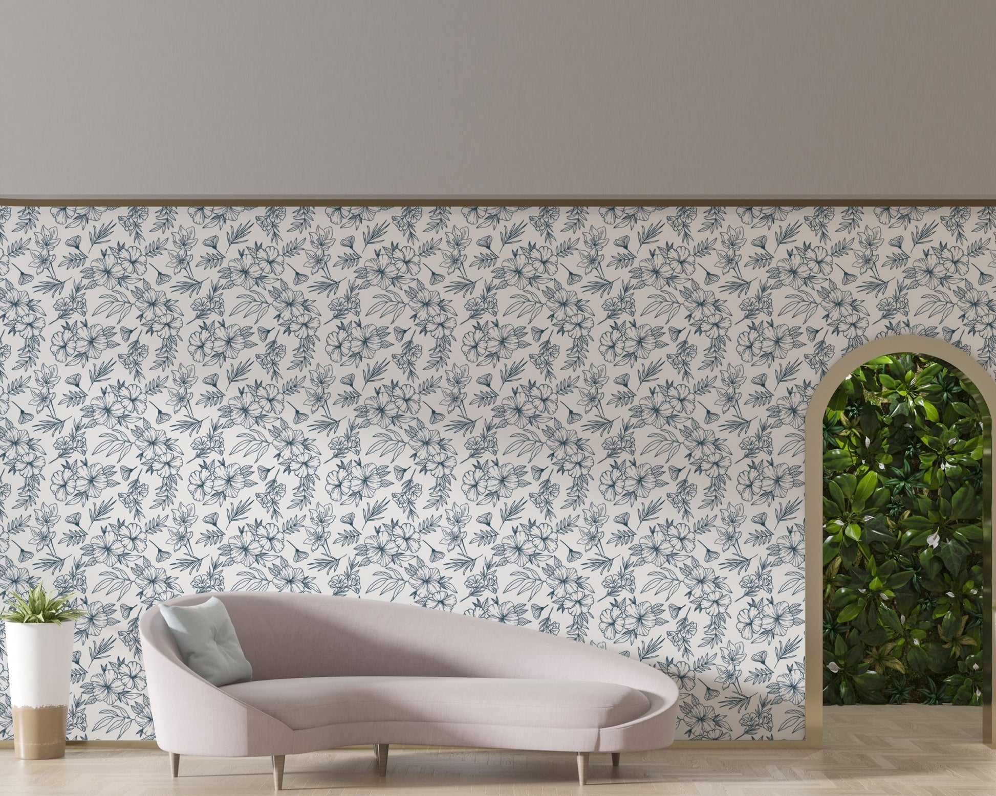 Blue and White Floral Decorative Wallpaper - ChicoBumBum