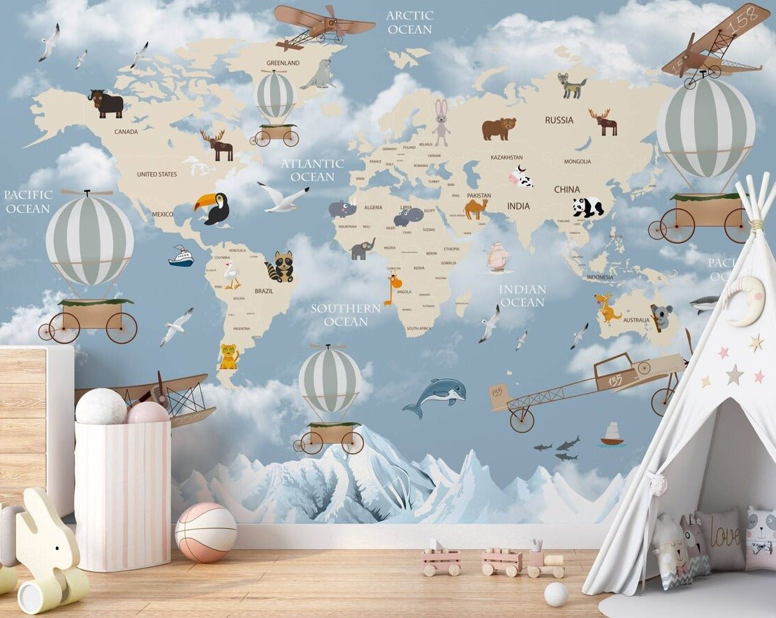 Blue World Map Wallpaper - ChicoBumBum