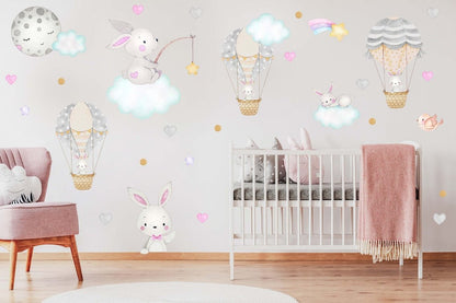 Cute Bunny on the Cloud Wall Decal - ChicoBumBum