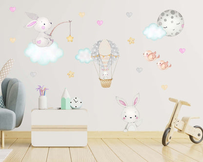 Cute Bunny on the Cloud Wall Decal - ChicoBumBum