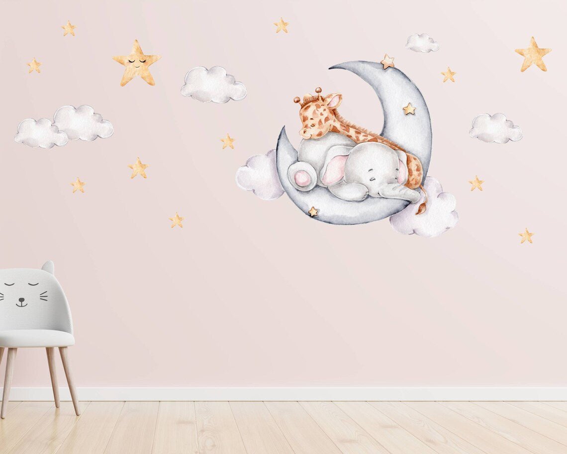 Elephant & Giraffe on the Moon Wall Decal - ChicoBumBum