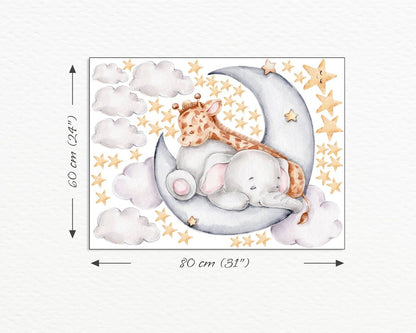 Elephant & Giraffe on the Moon Wall Decal - ChicoBumBum