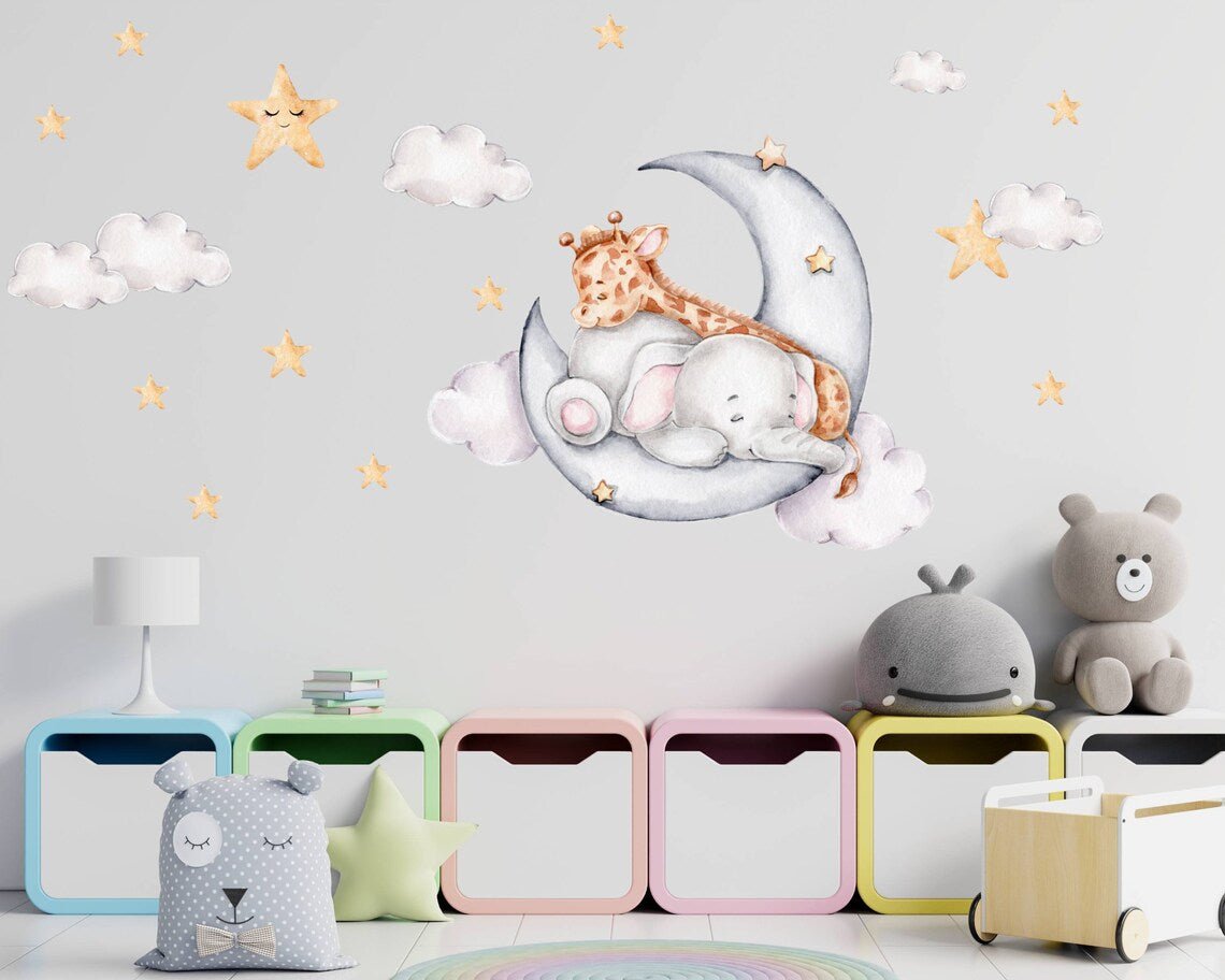 Elephant & Giraffe on the Moon Wall Decal - ChicoBumBum