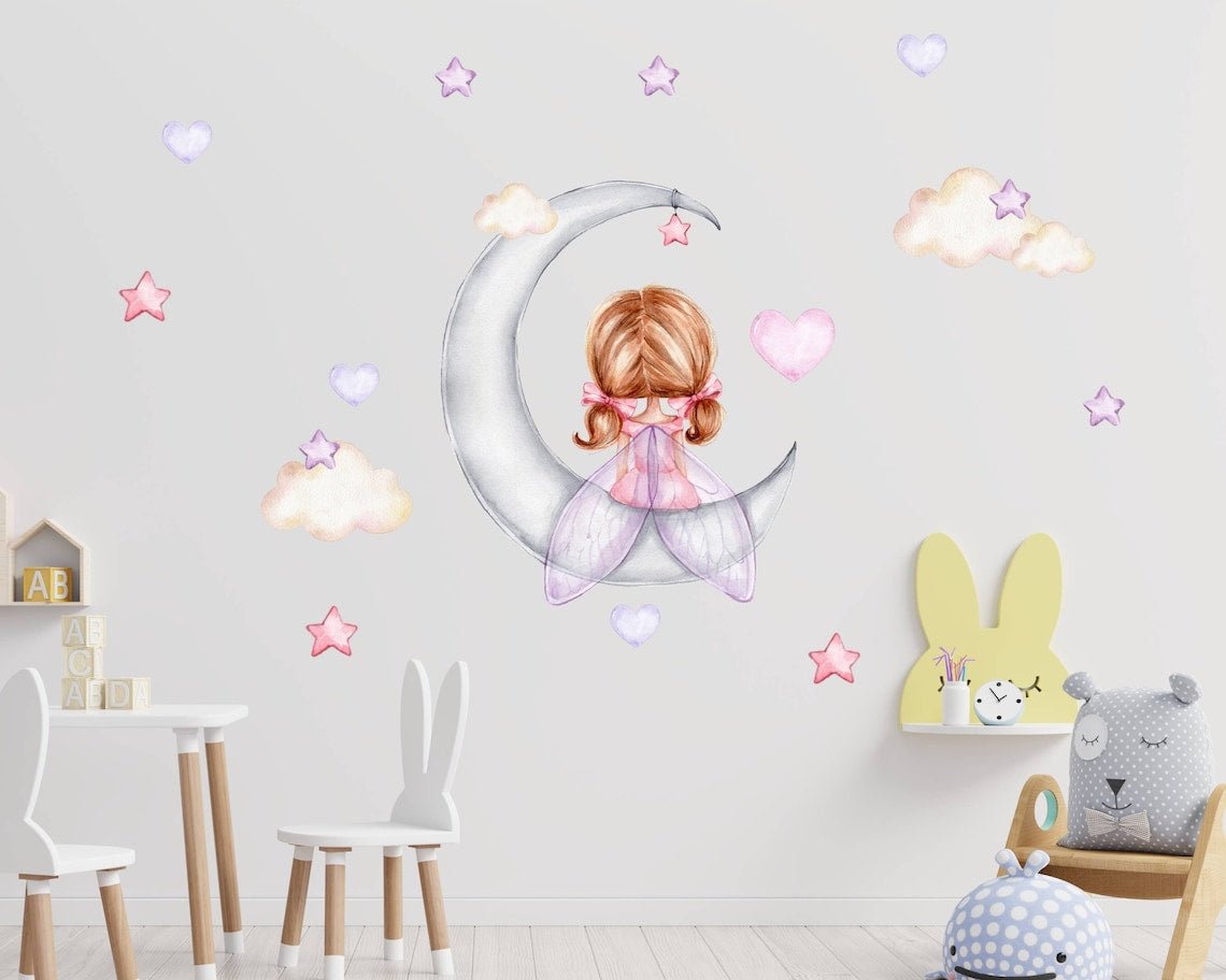 Fairy on Moon Nursery Wall Decal - ChicoBumBum