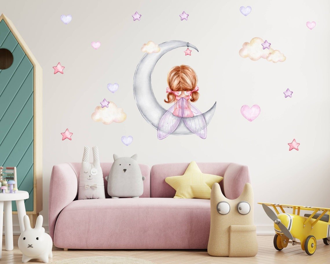 Fairy on Moon Nursery Wall Decal - ChicoBumBum