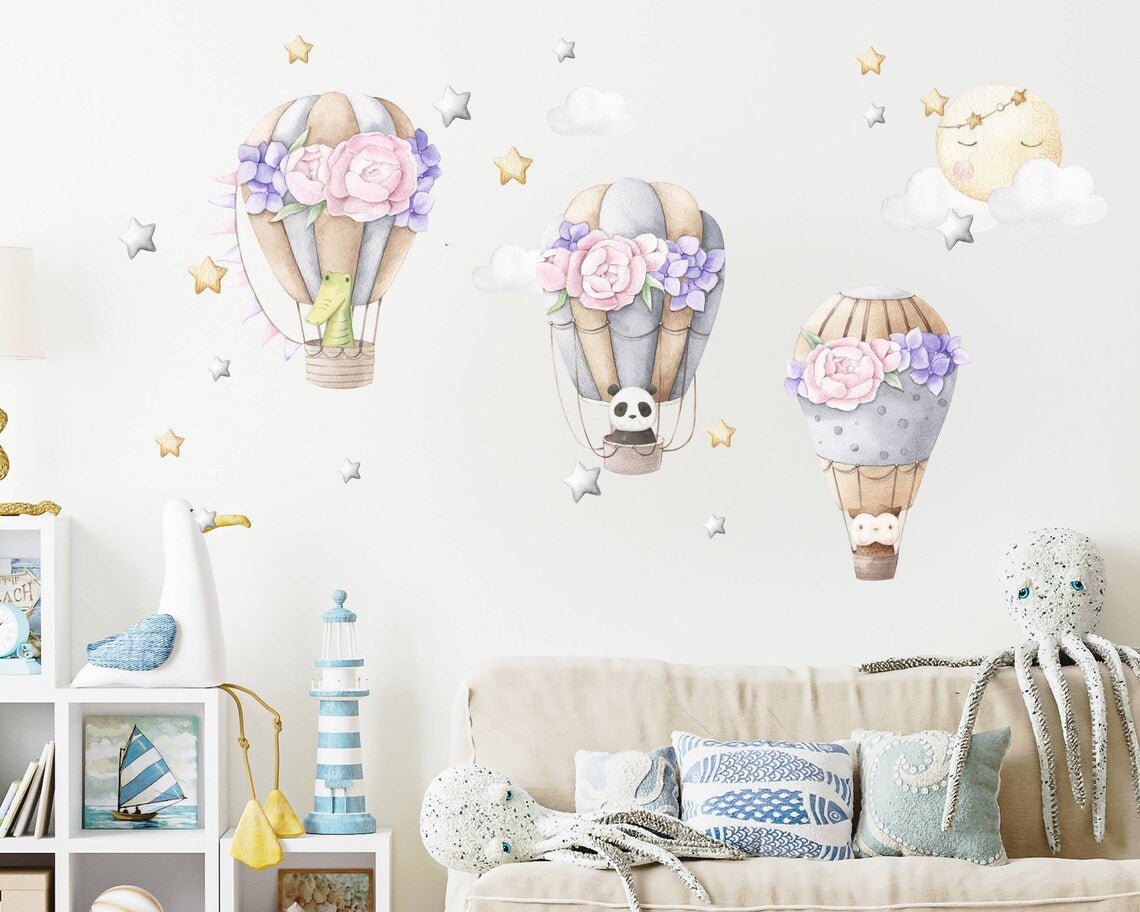 Floral Hot Air Balloon Wall Decal - ChicoBumBum