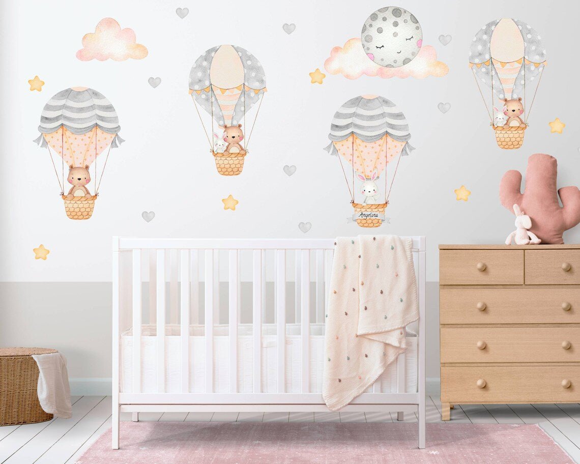 Hot Air Balloon with Bear & Bunny Wall Decal - ChicoBumBum