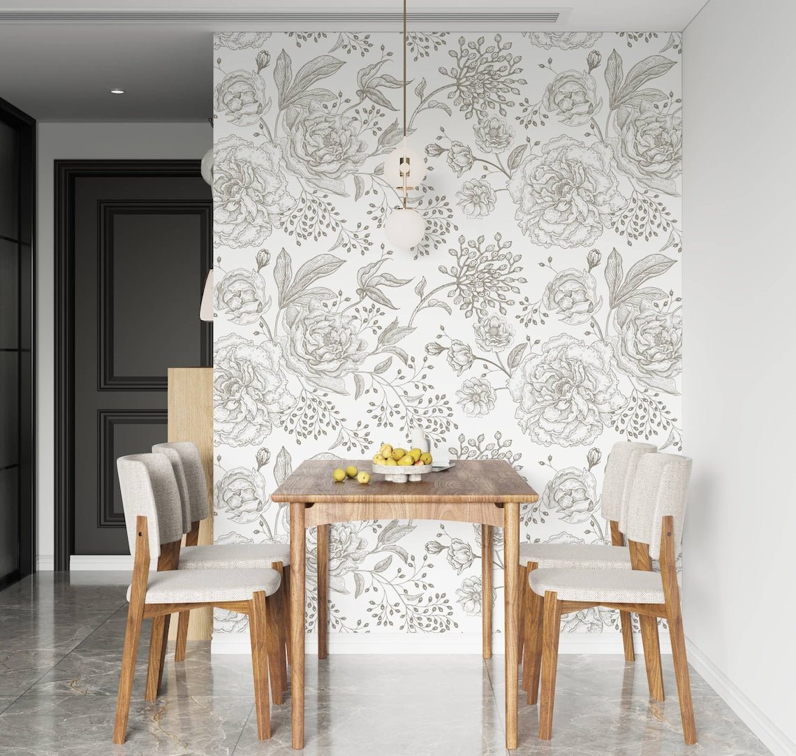 Monochrome Floral Decorative Wallpaper - ChicoBumBum