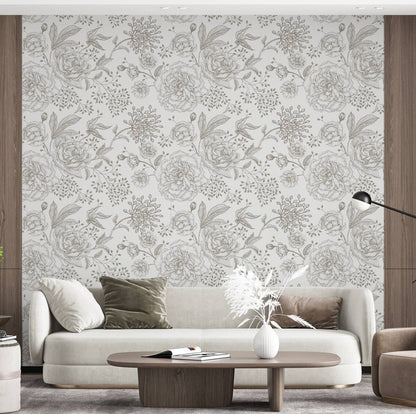 Monochrome Floral Decorative Wallpaper - ChicoBumBum