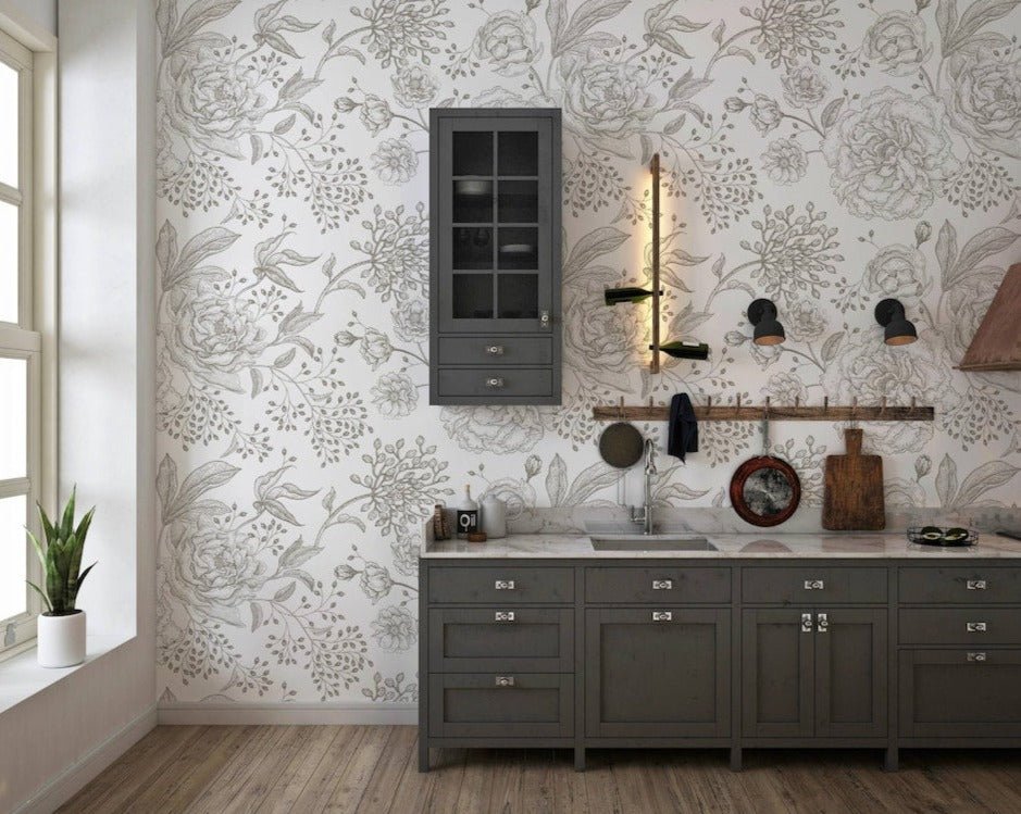 Monochrome Floral Decorative Wallpaper - ChicoBumBum
