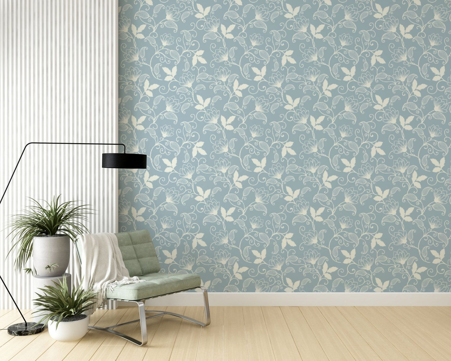 Pastel Blue and White Floral Wallpaper - ChicoBumBum