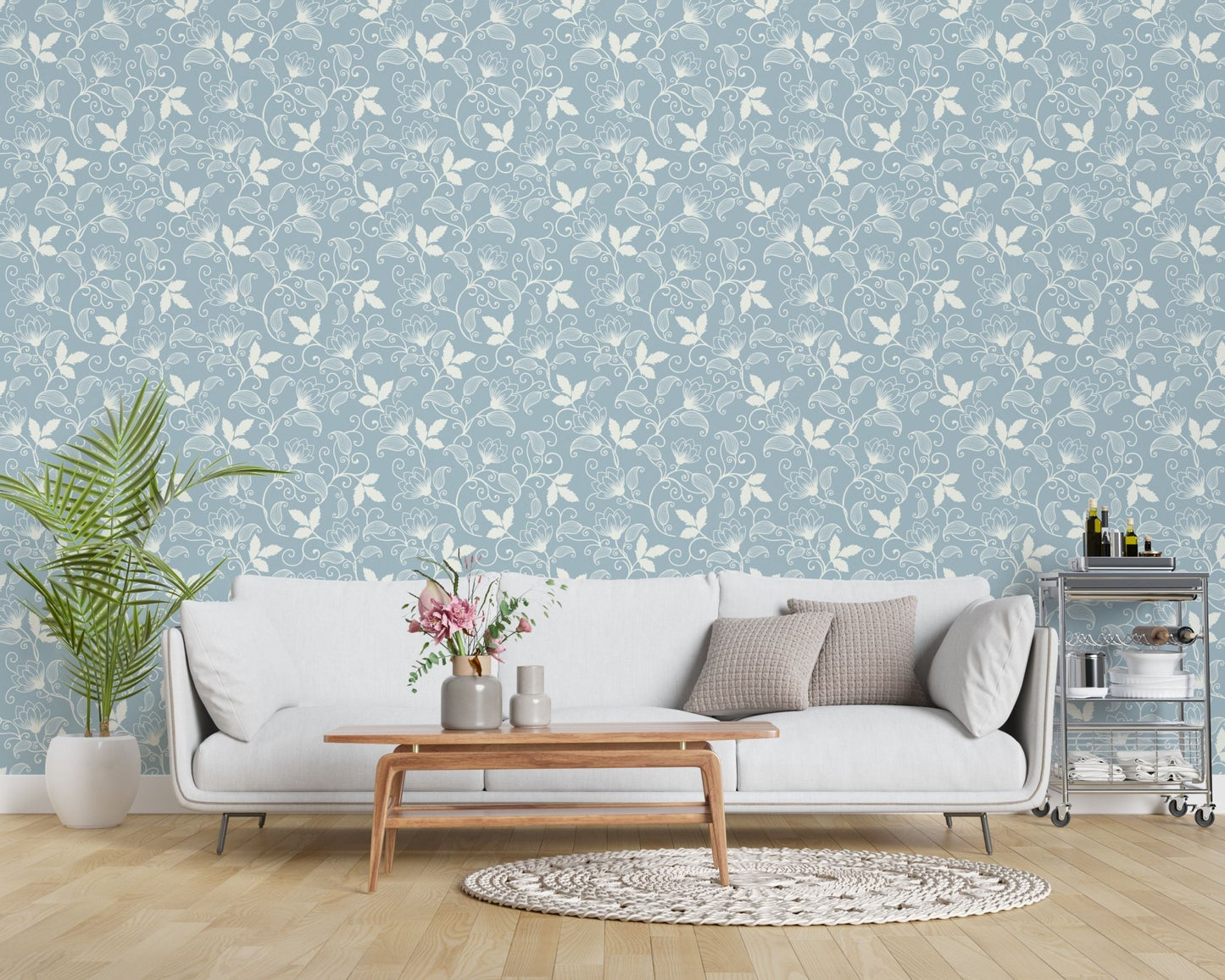 Pastel Blue and White Floral Wallpaper - ChicoBumBum