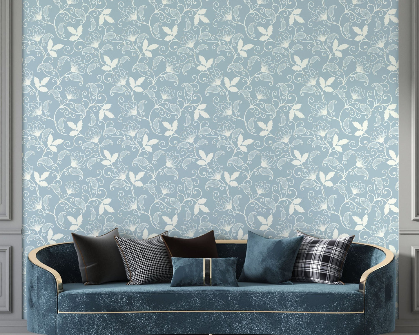 Pastel Blue and White Floral Wallpaper - ChicoBumBum