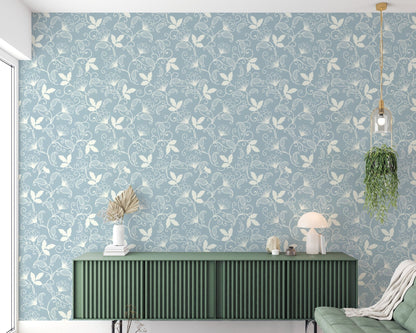 Pastel Blue and White Floral Wallpaper - ChicoBumBum