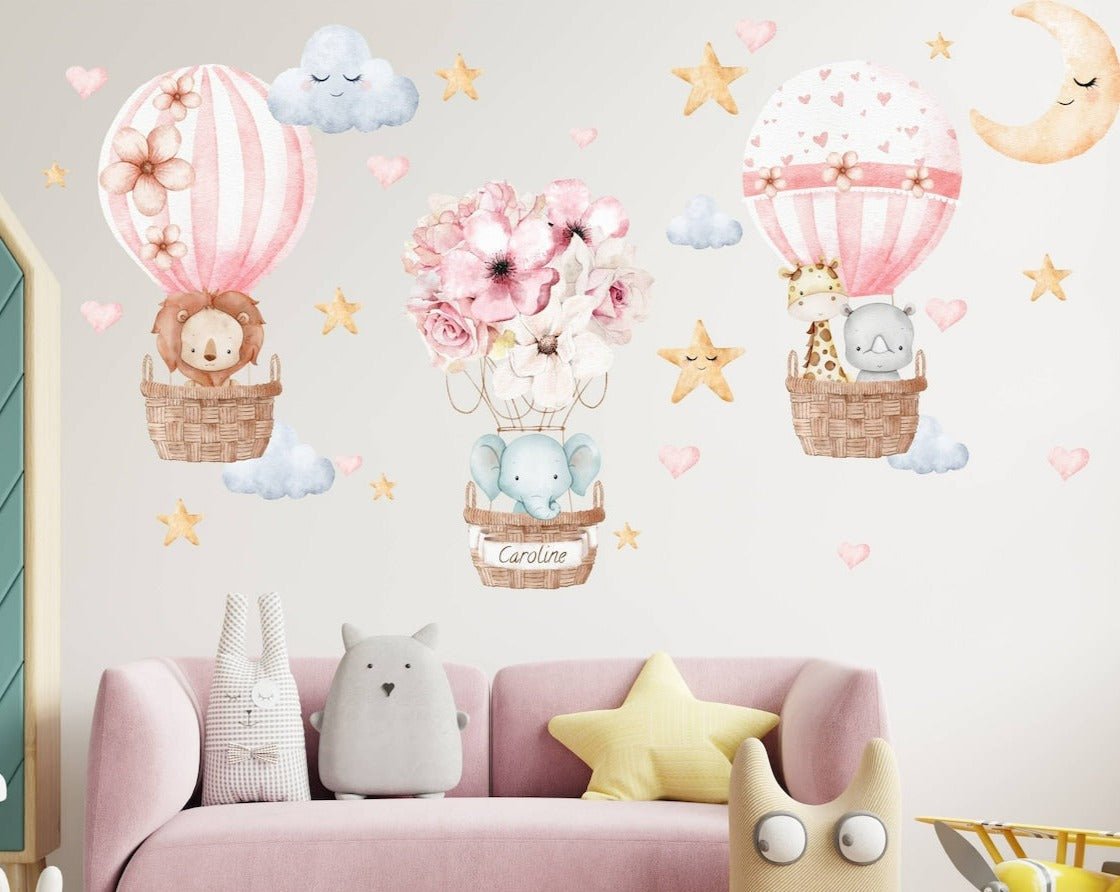 Pink Floral Hot Air Balloon Wall Decal - ChicoBumBum