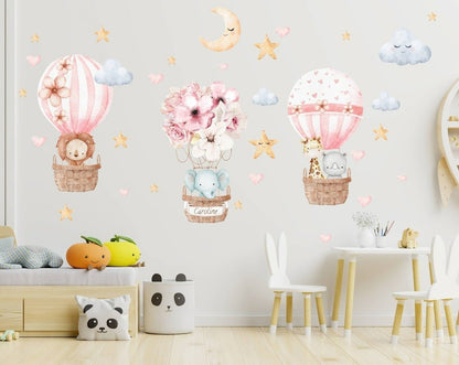 Pink Floral Hot Air Balloon Wall Decal - ChicoBumBum