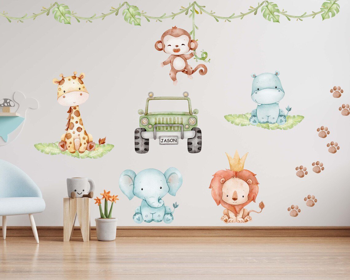 Safari Animals & Jeep Wall Decal - ChicoBumBum