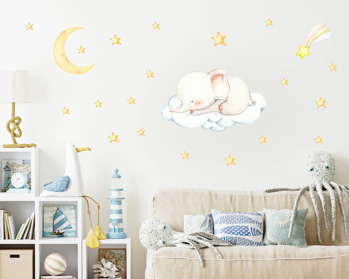 Sleeping Elephants & Stars Wall Decal - ChicoBumBum