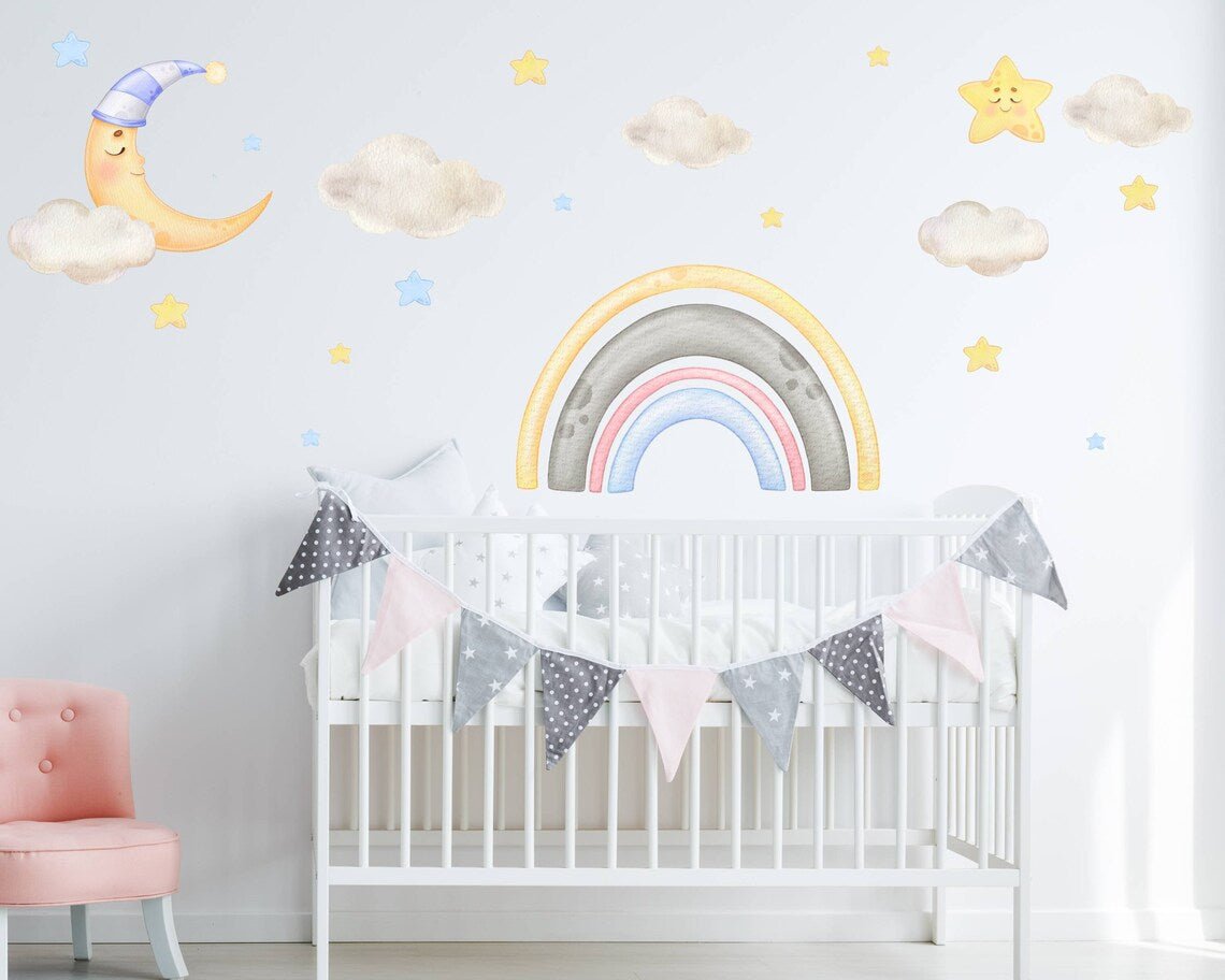 Sleeping Moon & Rainbow Wall Decal - ChicoBumBum