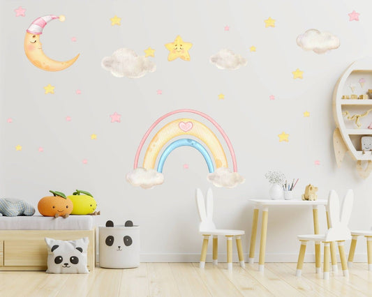 Sleeping Moon & Rainbow Wall Decal - ChicoBumBum