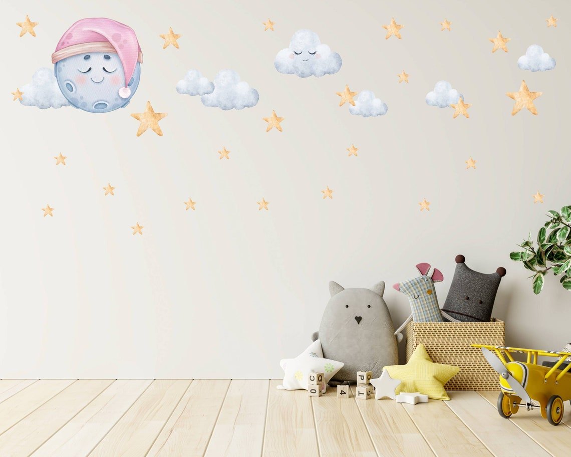 Sleeping Moon & Stars Wall Decal - ChicoBumBum