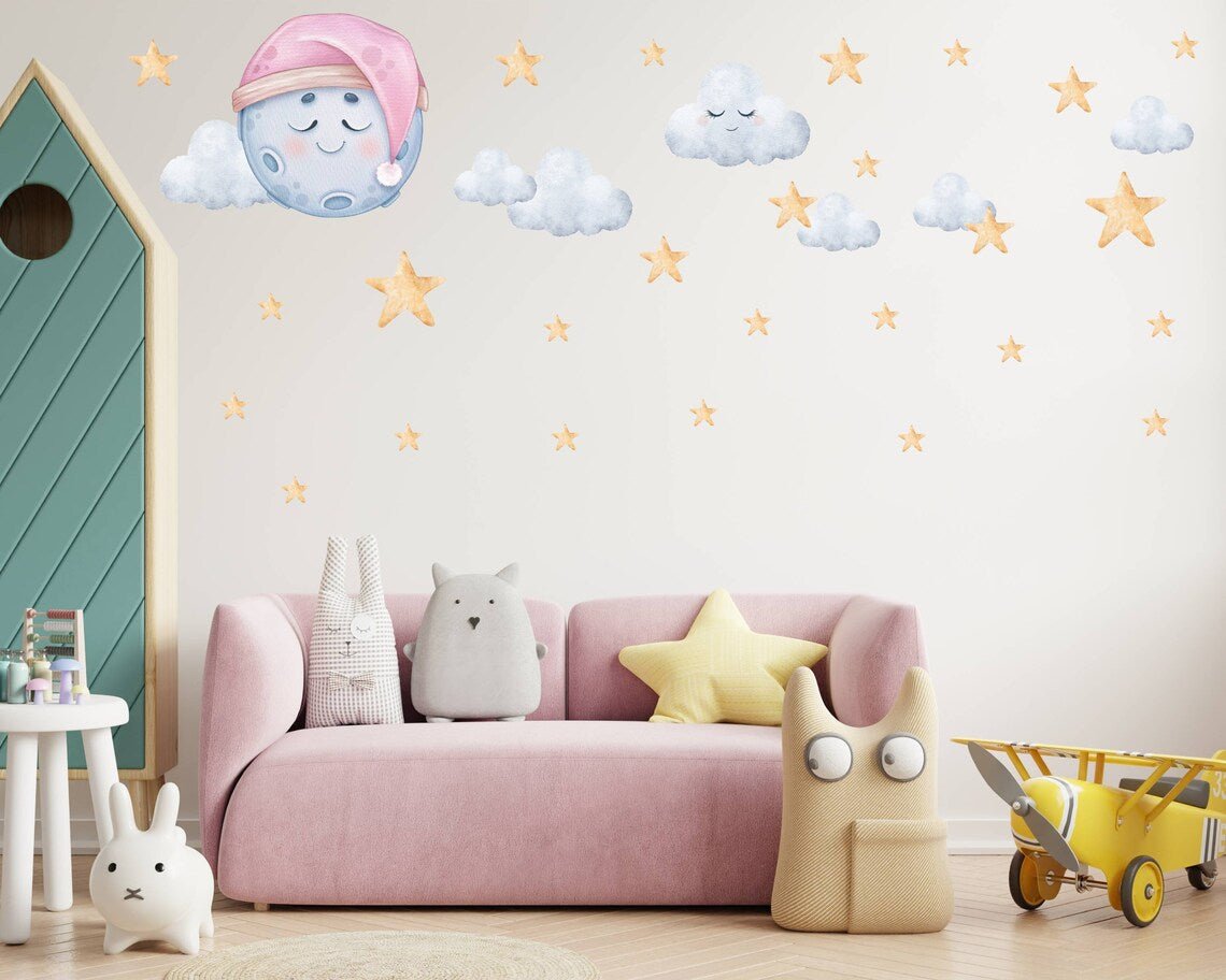 Sleeping Moon & Stars Wall Decal - ChicoBumBum