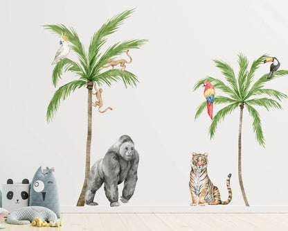 Tiger & Gorilla Safari Animals Wall Decal - ChicoBumBum