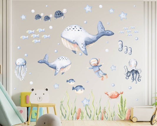 Underwater Nursery Whale Wall Decal - ChicoBumBum