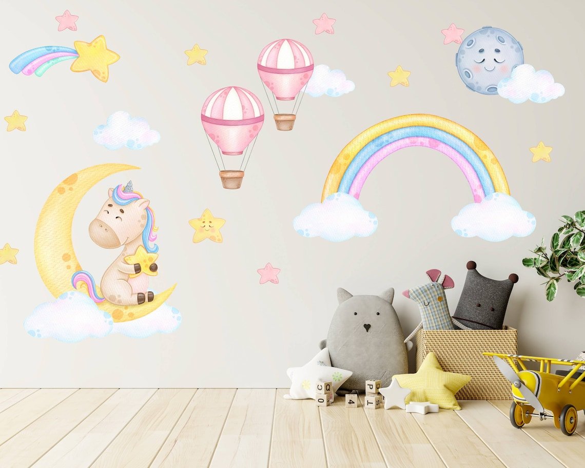 Unicorn & Rainbow & Balloon Wall Decal - ChicoBumBum