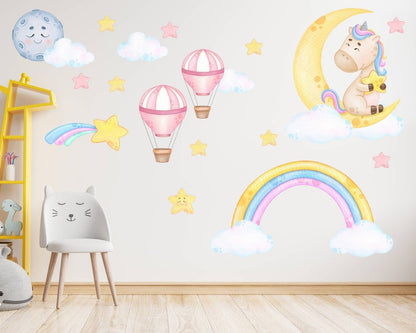 Unicorn & Rainbow & Balloon Wall Decal - ChicoBumBum