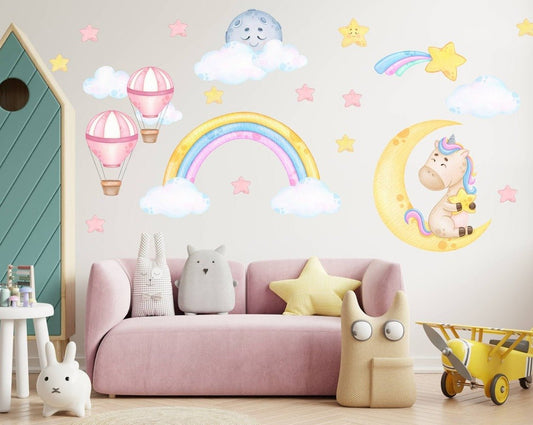 Unicorn & Rainbow & Balloon Wall Decal - ChicoBumBum