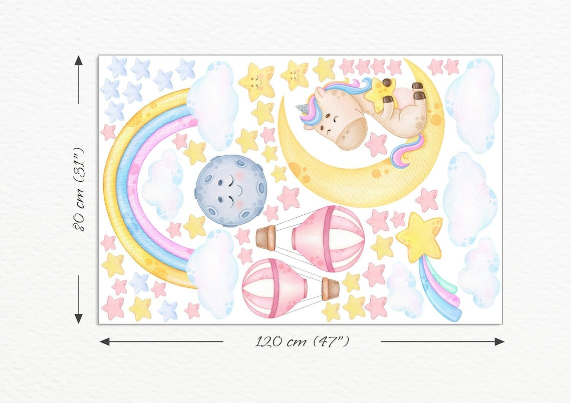 Unicorn & Rainbow & Balloon Wall Decal - ChicoBumBum